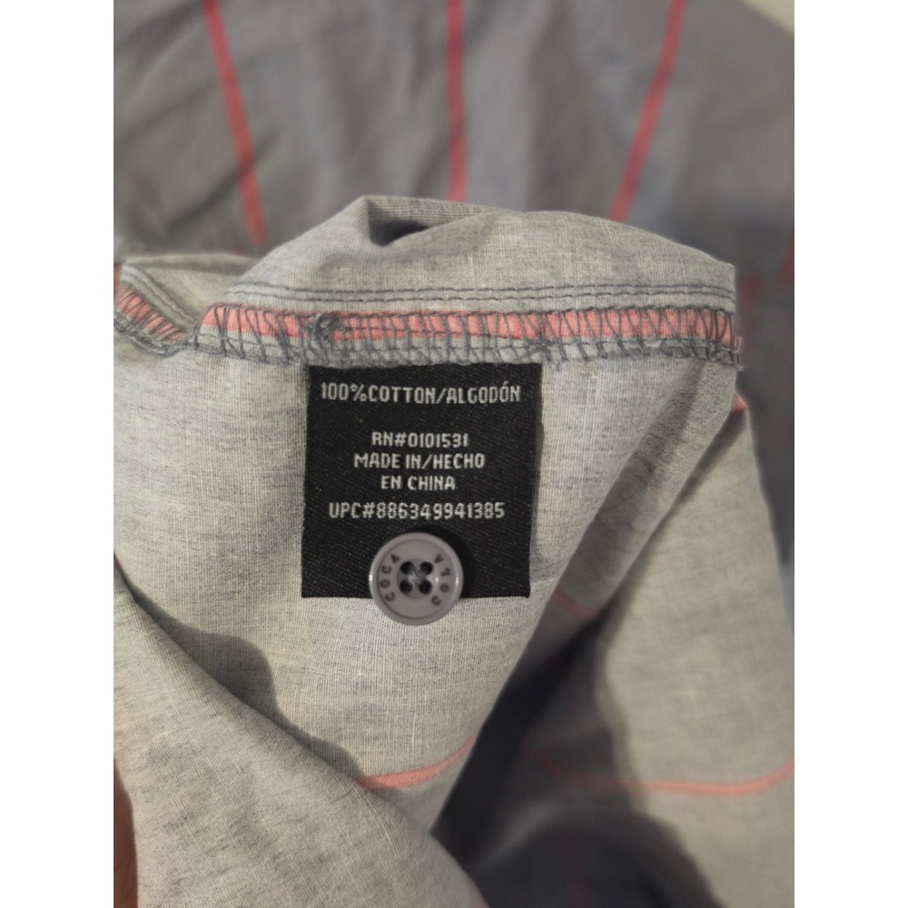 Coca-Cola Mens Grey Red Pinstripe Short Sleeve Button Down Shirt Sz L Patch Logo - Picture 5 of 7